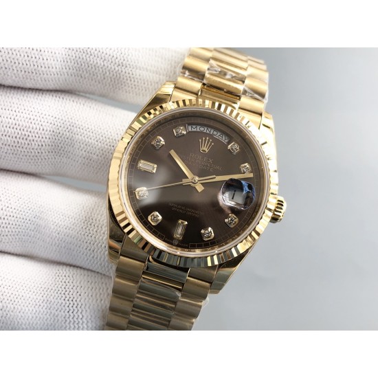 Rolex-DayDate 128238 36mm YG/YG Brown/Dia QF V3 VR3255(Gain Weight)
