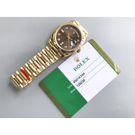 Rolex-DayDate 128238 36mm YG/YG Brown/Dia QF V3 VR3255(Gain Weight)