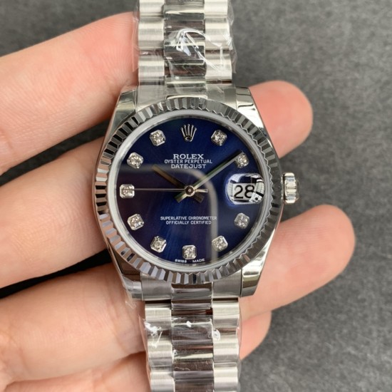 Rolex-ROLEX - DATEJUST - LADY 31mm Oys Flt SS/SS Blue/Dia GSF A2671