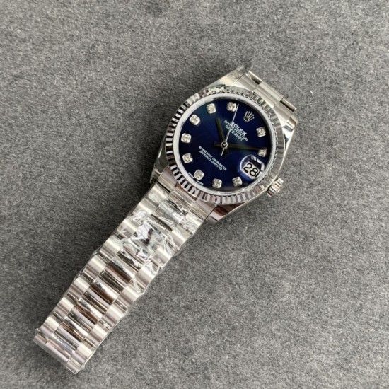 Rolex-ROLEX - DATEJUST - LADY 31mm Oys Flt SS/SS Blue/Dia GSF A2671