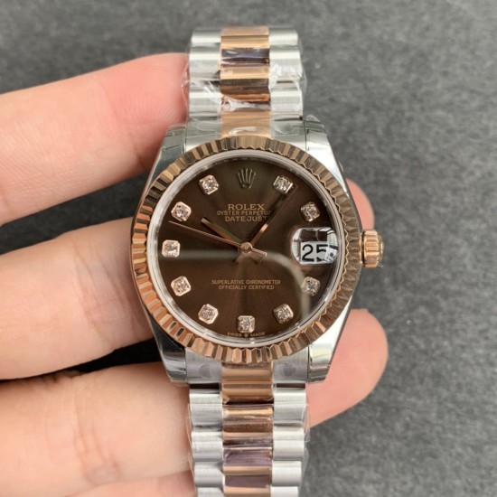 Rolex-ROLEX - DATEJUST - LADY 31mm Oys Flt RG/SS Brown Dia GSF A2671