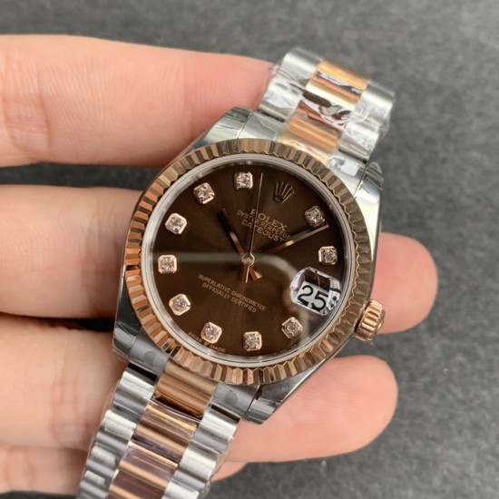 Rolex-ROLEX - DATEJUST - LADY 31mm Oys Flt RG/SS Brown Dia GSF A2671