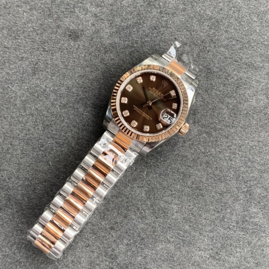 Rolex-ROLEX - DATEJUST - LADY 31mm Oys Flt RG/SS Brown Dia GSF A2671