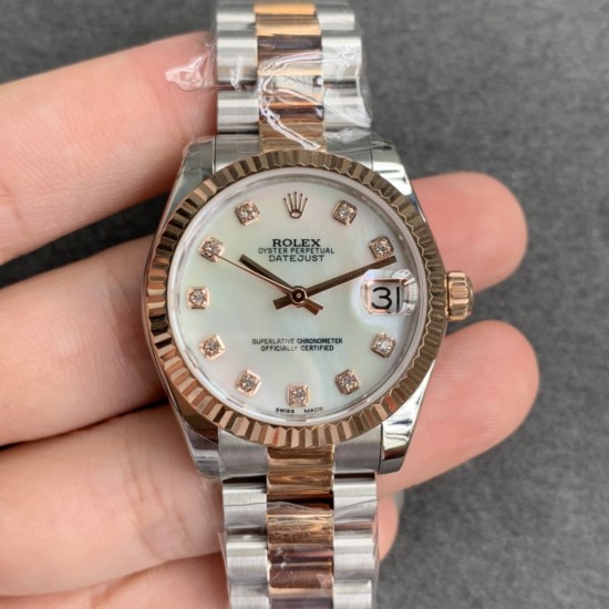 Rolex-Datejust Ladies 31mm Oys RG/SS Silver/Dia GSF A2671