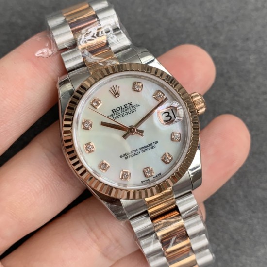 Rolex-Datejust Ladies 31mm Oys RG/SS Silver/Dia GSF A2671