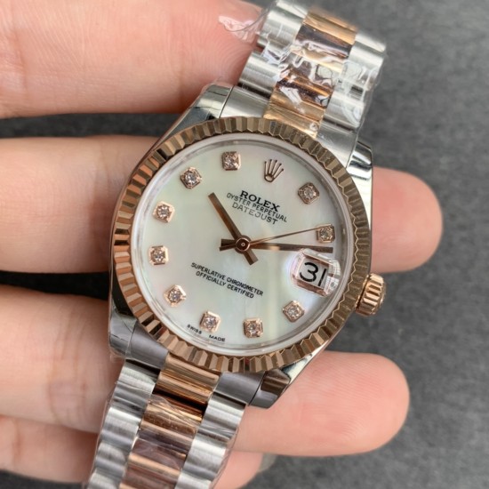 Rolex-Datejust Ladies 31mm Oys RG/SS Silver/Dia GSF A2671
