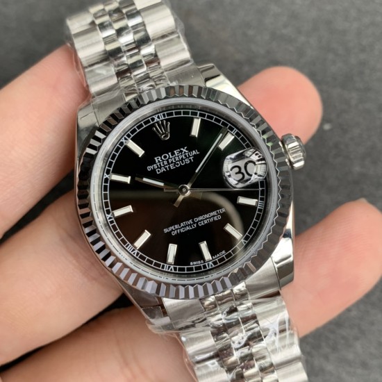 Rolex-ROLEX - DATEJUST - LADY 31mm Jub Flt SS/SS Black/Stk GSF A2671