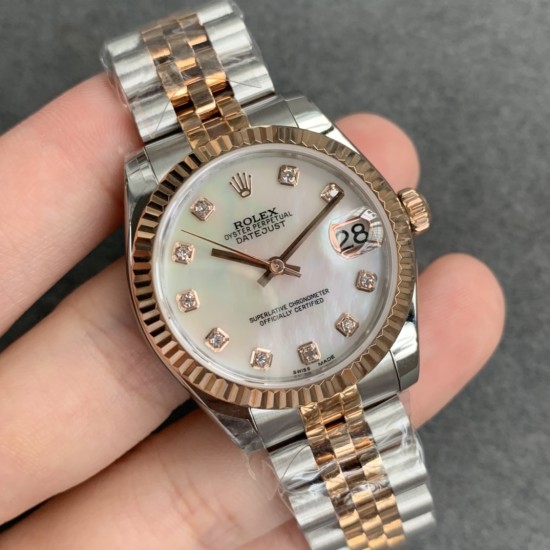 Rolex-ROLEX - DATEJUST - LADY 31mm Jub Flt RG/SS White Dia GSF A2671