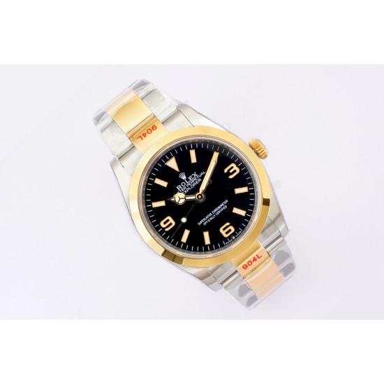 Rolex-Explorer 124273 36mm 904L YG/SS Black/Stk EWF A3230
