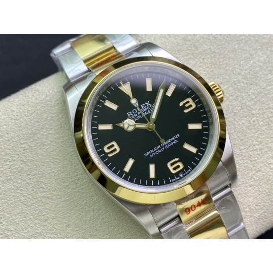 Rolex-Explorer 124273 36mm 904L YG/SS Black/Stk EWF A3230