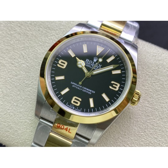 Rolex-Explorer 124273 36mm 904L YG/SS Black/Stk EWF A3230