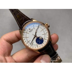Rolex-Cellini 50535 Moonphase Brn RG/LE Wht EWF A3195 Mo