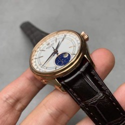 Rolex-Cellini 50535 Moonphase Brn RG/LE Wht EWF A3195 Mo