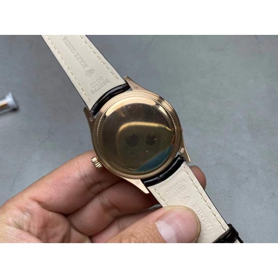 Rolex-Cellini 50535 Moonphase Brn RG/LE Wht EWF A3195 Mo