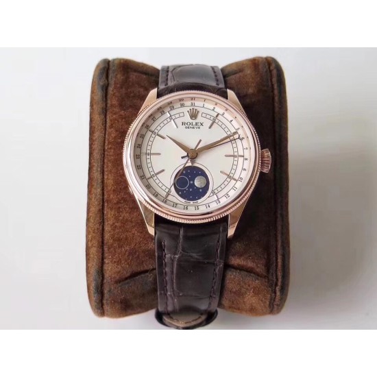 Rolex-Cellini 50535 Moonphase Brn RG/LE Wht RXW A3195 Mo