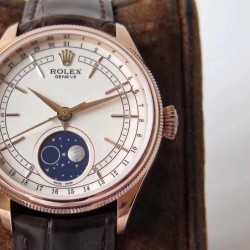 Rolex-Cellini 50535 Moonphase Brn RG/LE Wht RXW A3195 Mo