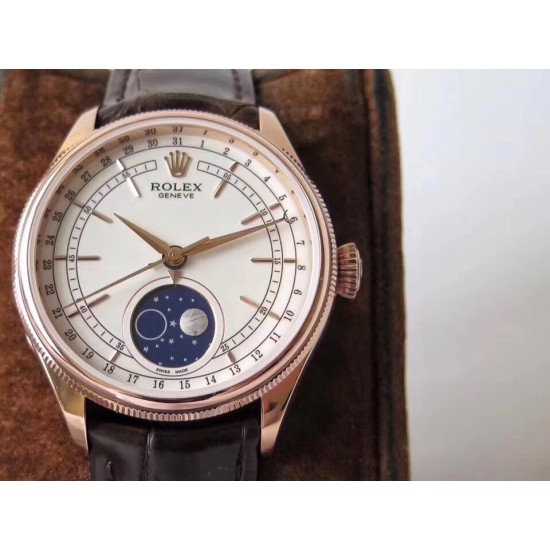Rolex-Cellini 50535 Moonphase Brn RG/LE Wht RXW A3195 Mo