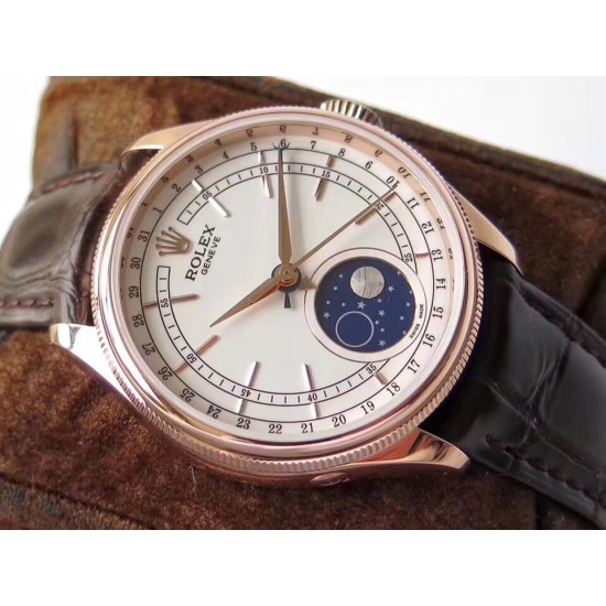 Rolex-Cellini 50535 Moonphase Brn RG/LE Wht RXW A3195 Mo