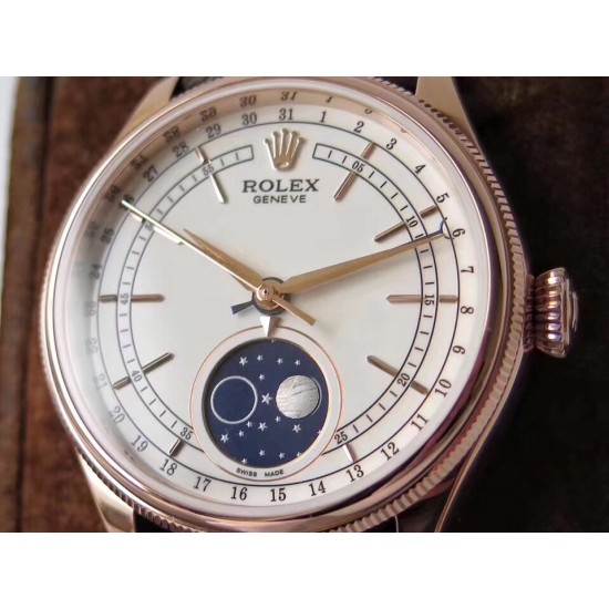 Rolex-Cellini 50535 Moonphase Brn RG/LE Wht RXW A3195 Mo