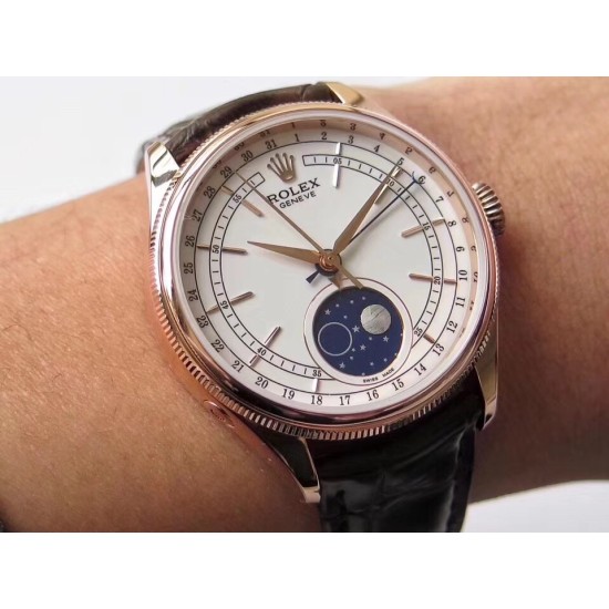 Rolex-Cellini 50535 Moonphase Brn RG/LE Wht RXW A3195 Mo
