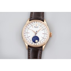 Rolex-Cellini 50535 Moonphase Brn RG/LE Wht KZF A3195 Mo