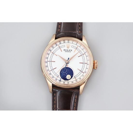 Rolex-Cellini 50535 Moonphase Brn RG/LE Wht KZF A3195 Mo