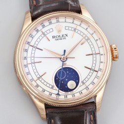 Rolex-Cellini 50535 Moonphase Brn RG/LE Wht KZF A3195 Mo