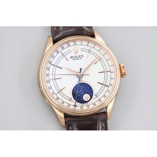 Rolex-Cellini 50535 Moonphase Brn RG/LE Wht KZF A3195 Mo