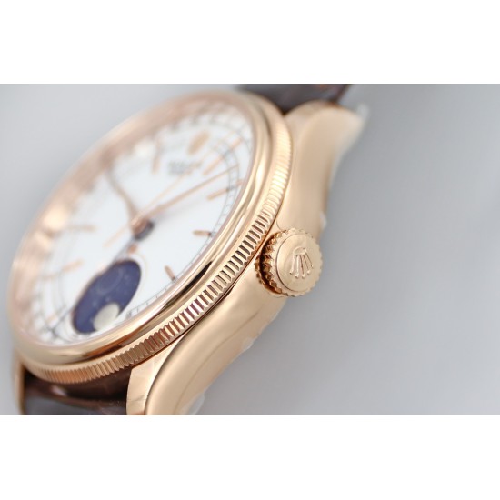 Rolex-Cellini 50535 Moonphase Brn RG/LE Wht KZF A3195 Mo