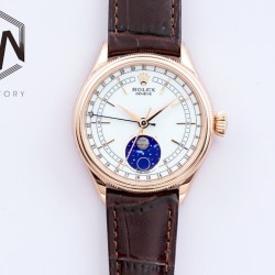 Rolex-Cellini 50535 Moonphase Brn RG/LE Wht EWF A3195 Mo