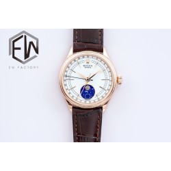 Rolex-Cellini 50535 Moonphase Brn RG/LE Wht EWF A3195 Mo