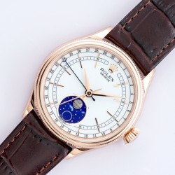 Rolex-Cellini 50535 Moonphase Brn RG/LE Wht EWF A3195 Mo