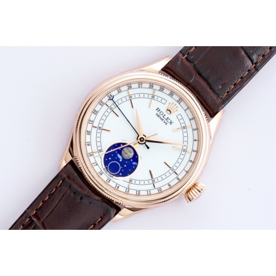 Rolex-Cellini 50535 Moonphase Brn RG/LE Wht EWF A3195 Mo