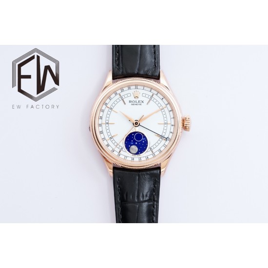 Rolex-Cellini 50535 Moonphase RG/LE Wht EWF Asia 3195 Mod