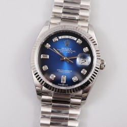 Rolex-DayDate 36mm 128238 Flt Pres SS/SS Blue Stk EWF A3255 Mod