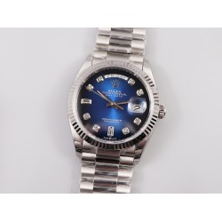 Rolex-DayDate 36mm 128238 Flt Pres SS/SS Blue Stk EWF A3255 Mod