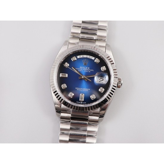 Rolex-DayDate 36mm 128238 Flt Pres SS/SS Blue Stk EWF A3255 Mod