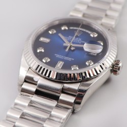 Rolex-DayDate 36mm 128238 Flt Pres SS/SS Blue Stk EWF A3255 Mod