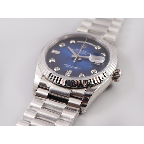 Rolex-DayDate 36mm 128238 Flt Pres SS/SS Blue Stk EWF A3255 Mod