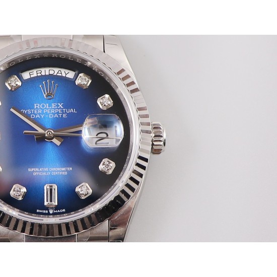 Rolex-DayDate 36mm 128238 Flt Pres SS/SS Blue Stk EWF A3255 Mod