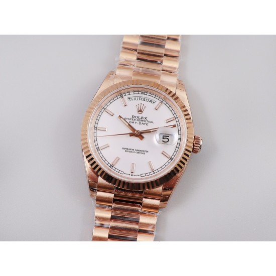 Rolex-DayDate 128235 36mm RG/RG White/Stick EWF V3 VR3255(Gain Weight)