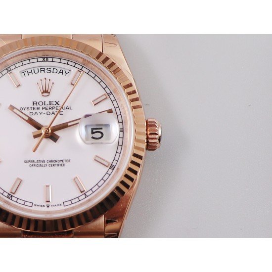 Rolex-DayDate 128235 36mm RG/RG White/Stick EWF V3 VR3255(Gain Weight)