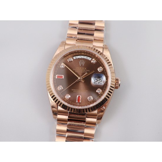 Rolex-DayDate 128235 36mm RG/RG Brown/Dia EWF V3 VR3255(Gain Weight)