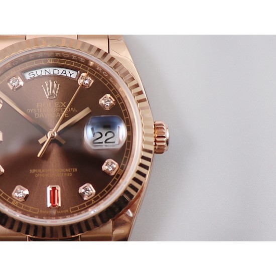 Rolex-DayDate 128235 36mm RG/RG Brown/Dia EWF V3 VR3255(Gain Weight)