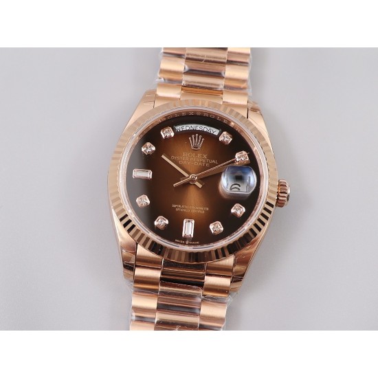 Rolex-DayDate 128235 36mm RG/RG Brown/Dia EWF V3 VR3255(Gain Weight)