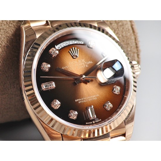 Rolex-DayDate 128235 36mm RG/RG Brown/Dia EWF V3 VR3255(Gain Weight)