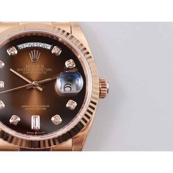 Rolex-DayDate 128235 36mm RG/RG Brown/Dia EWF V3 VR3255(Gain Weight)