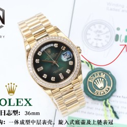 Rolex-DayDate 36mm Dia Pres YG/YG Green Diam EWF A3255 Mod