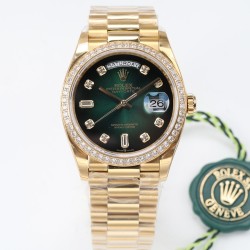 Rolex-DayDate 36mm Dia Pres YG/YG Green Diam EWF A3255 Mod