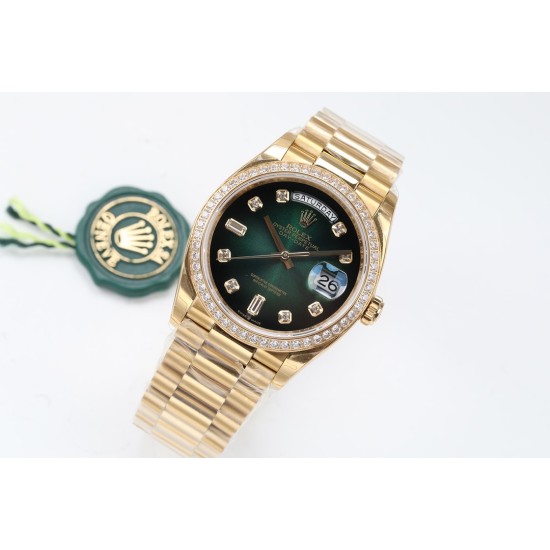 Rolex-DayDate 36mm Dia Pres YG/YG Green Diam EWF A3255 Mod
